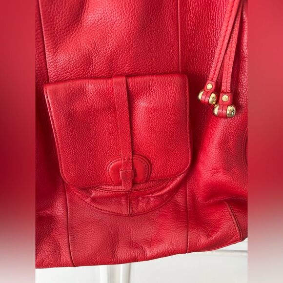 Isaac Mizrahi Large RED 100% genuine Leather Bag Tote Purse gold hardware - Picture 15 of 16